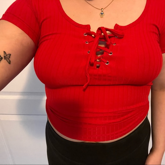 Red Tied Crop Top - Picture 2 of 2